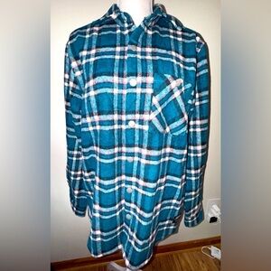 Wesc Oden Unisex teal/pink Sleeve Pop Plaid over shirt/Jacket. Size Large.